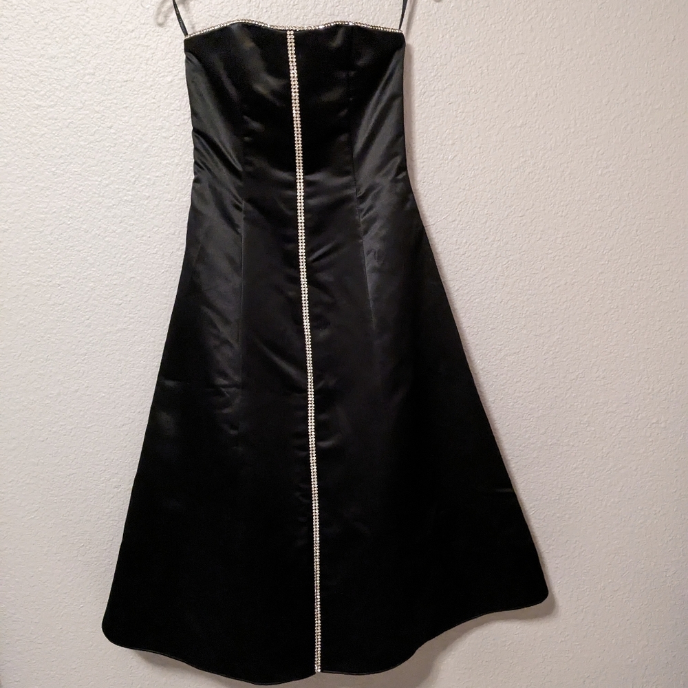 Jessica McClintock Black Prom Dress Vintage 80s Formal Gown Rhinestones Satin 4 - Picture 11 of 15
